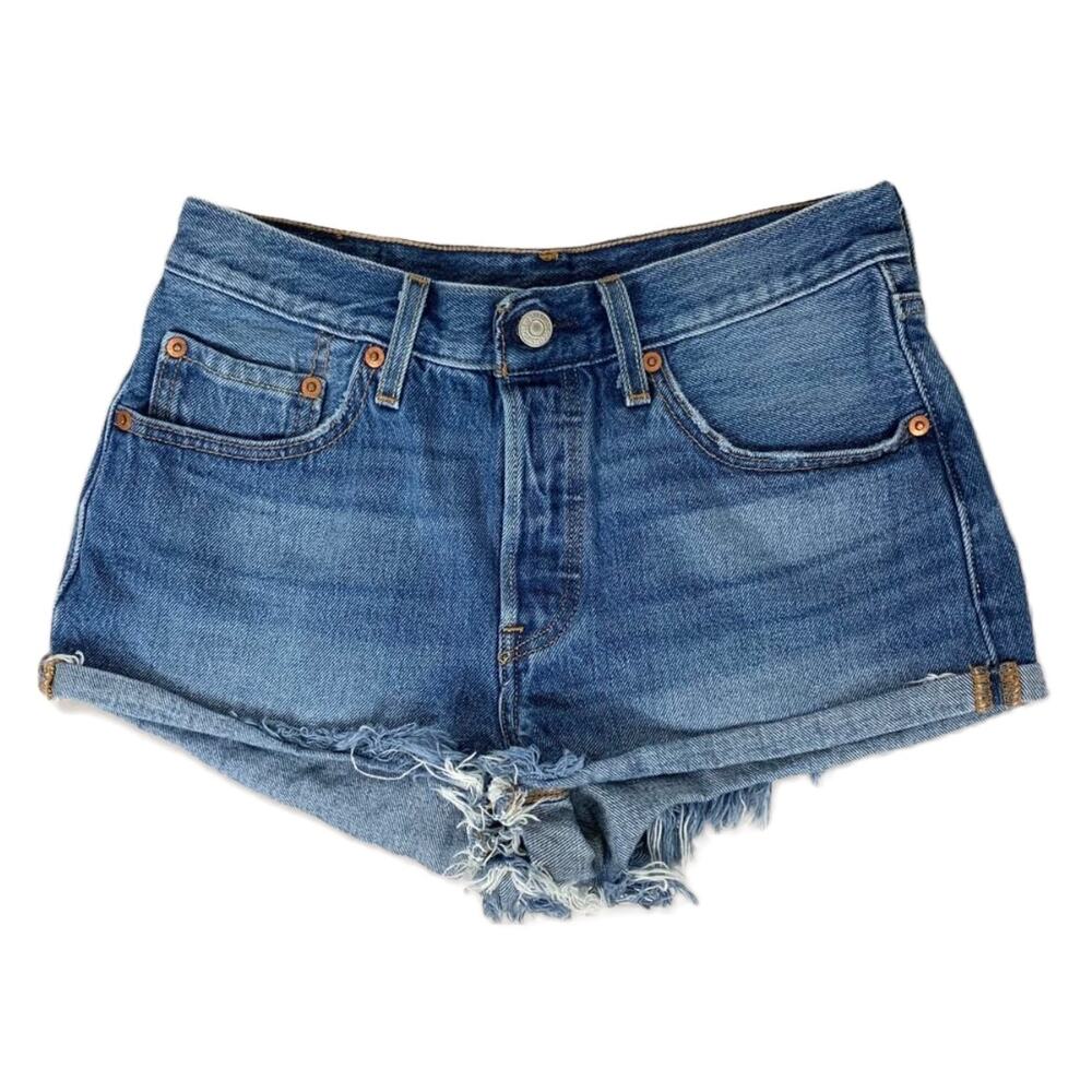 Levi's 501 Button Fly Rolled Cuff 2" Cut-Off Denim Shorts size 27
